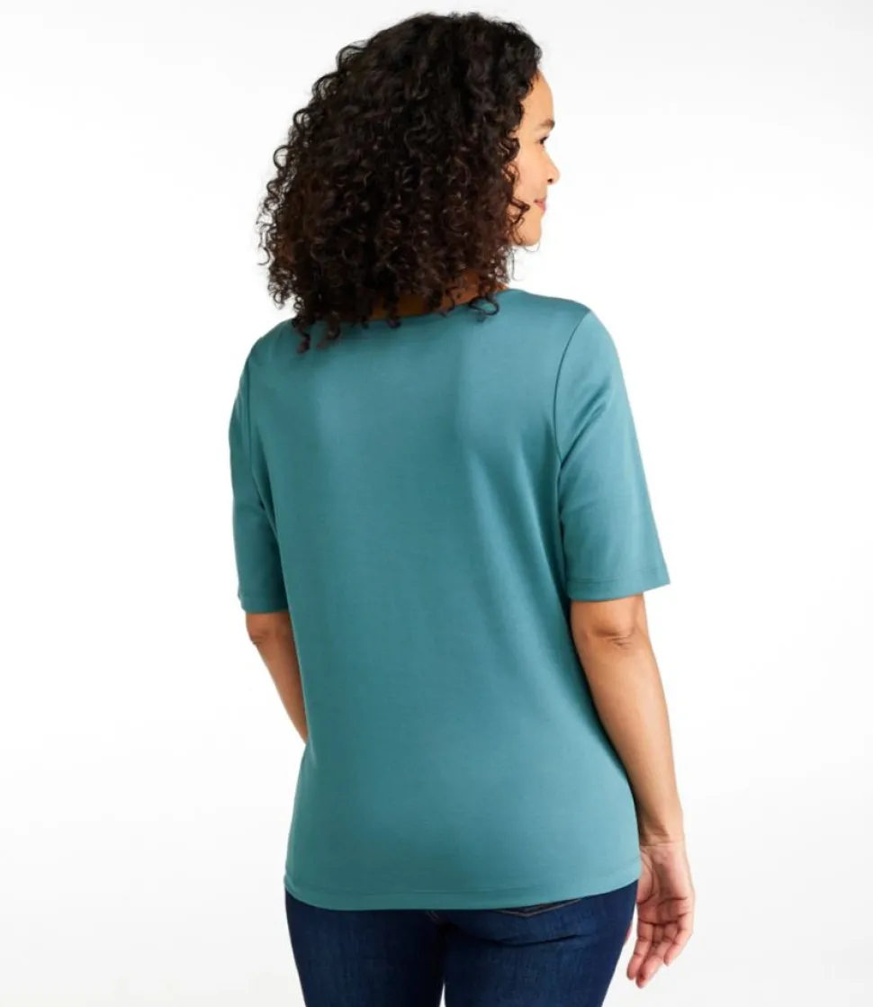 Shop L.L.Bean "Women's Pima Cotton Tee, Soft Squareneck Elbow-Sleeve"