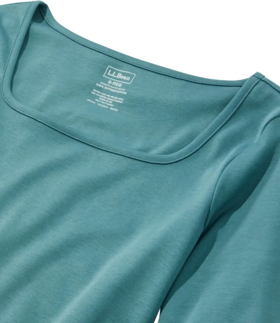 Shop L.L.Bean "Women's Pima Cotton Tee, Soft Squareneck Elbow-Sleeve"