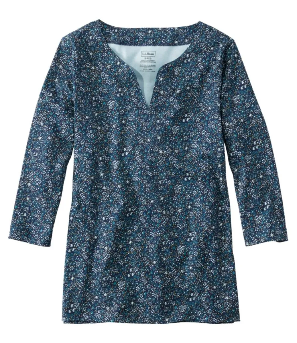 New L.L.Bean "Women's Pima Cotton Tunic, Three-Quarter-Sleeve Splitneck Print"
