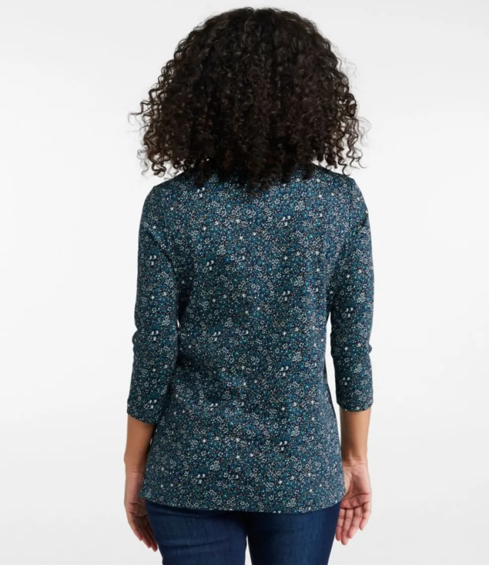 New L.L.Bean "Women's Pima Cotton Tunic, Three-Quarter-Sleeve Splitneck Print"