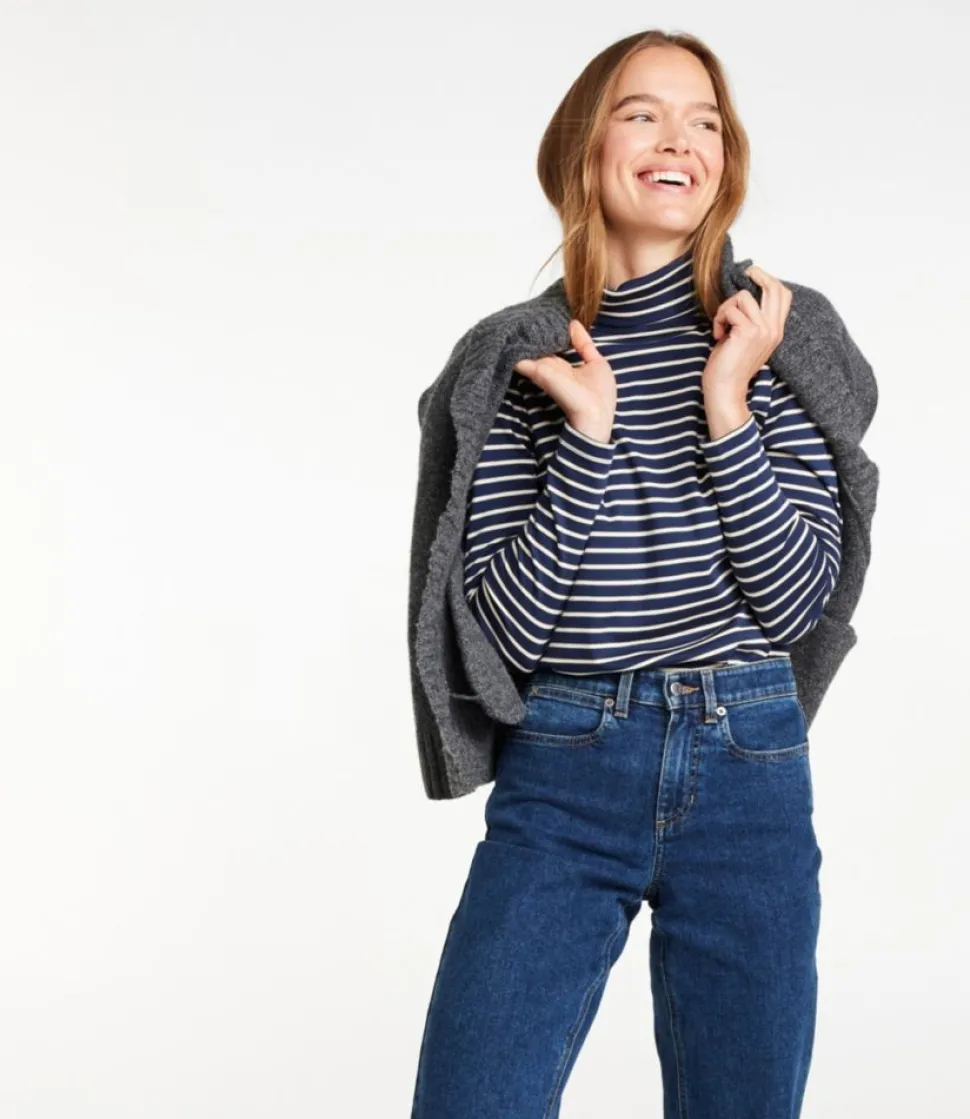 Cheap L.L.Bean "Women's Pima Turtleneck, Long-Sleeve Stripe"