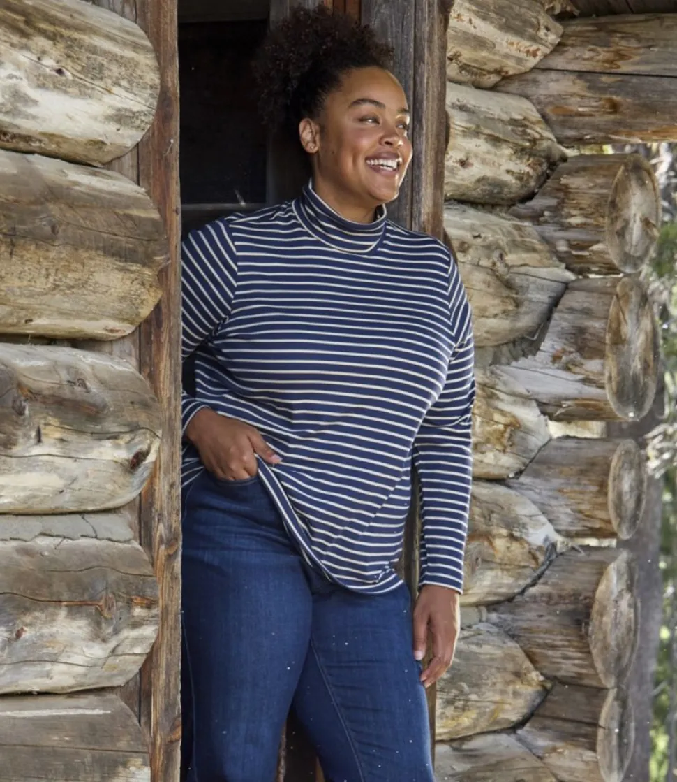 Cheap L.L.Bean "Women's Pima Turtleneck, Long-Sleeve Stripe"