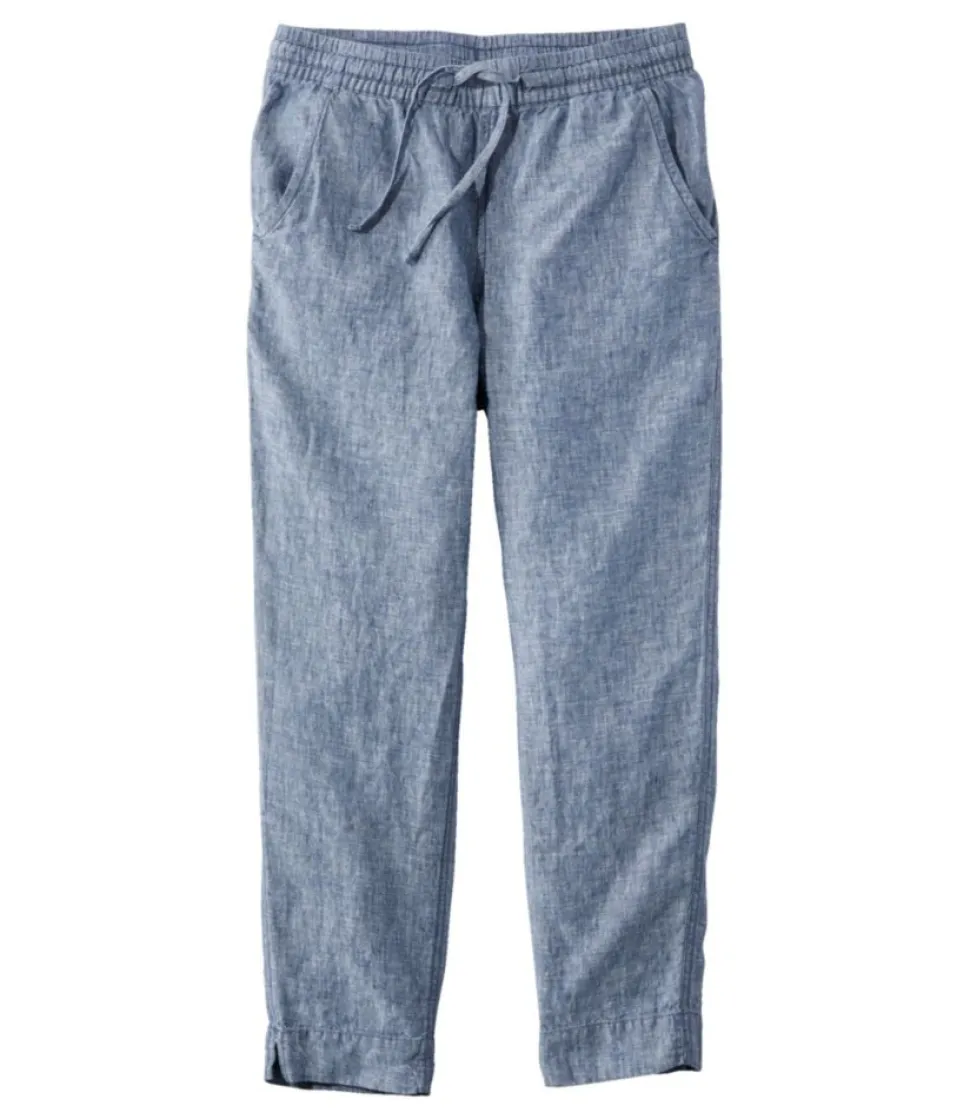 Discount L.L.Bean "Women's Premium Linen Breezy Pull-On Ankle Pants, Mid-Rise Tapered-Leg"