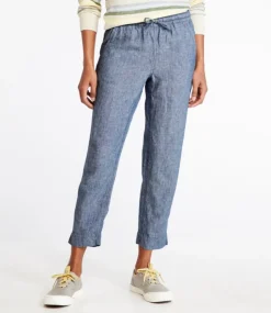 Discount L.L.Bean "Women's Premium Linen Breezy Pull-On Ankle Pants, Mid-Rise Tapered-Leg"