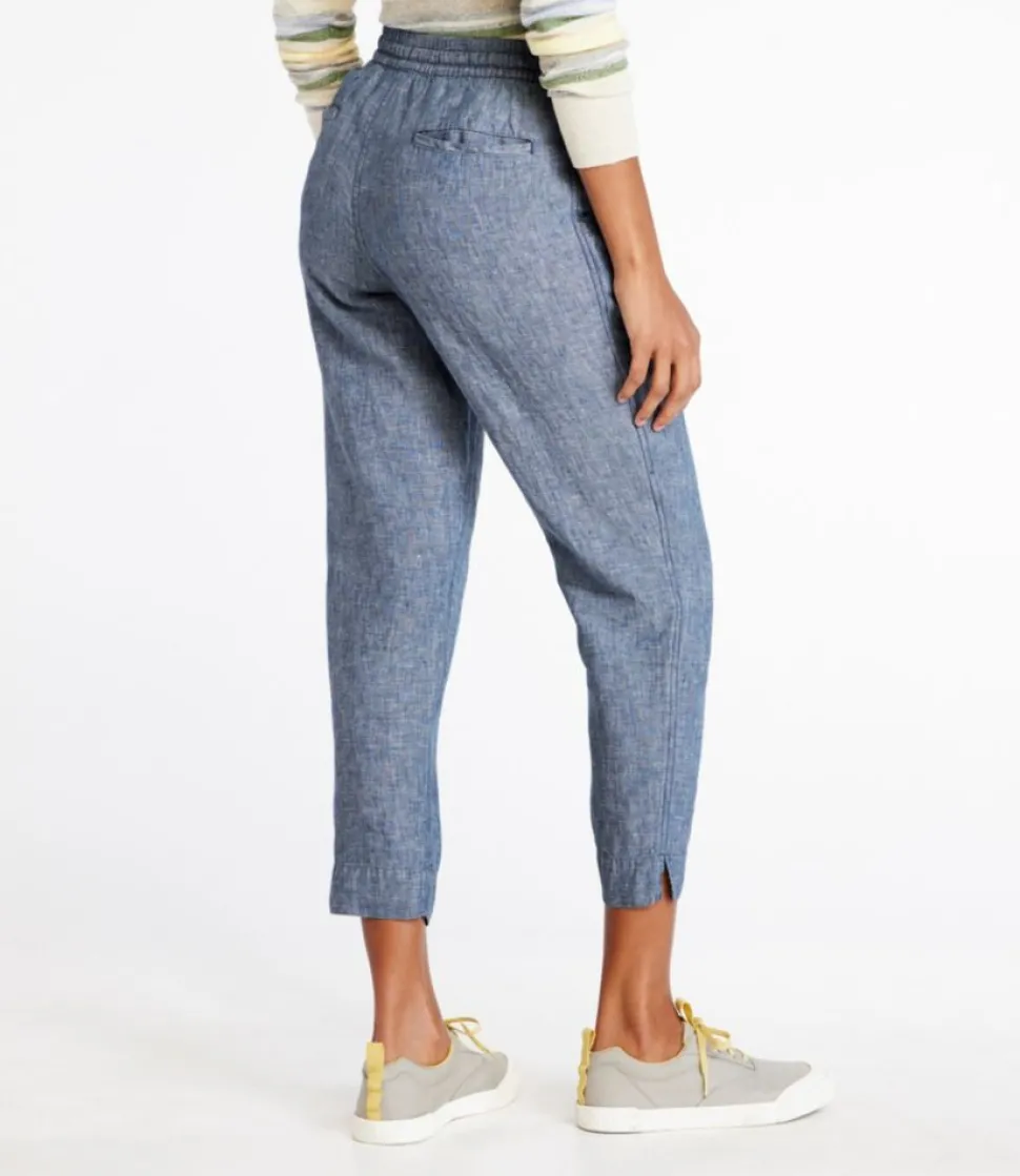 Discount L.L.Bean "Women's Premium Linen Breezy Pull-On Ankle Pants, Mid-Rise Tapered-Leg"