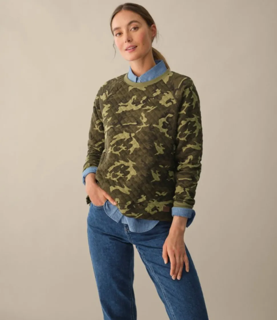 Best Sale L.L.Bean "Women's Quilted Sweatshirt, Crewneck Pullover Print"