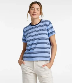 Outlet L.L.Bean "Women's Saturday T-Shirt, Crewneck Short-Sleeve Stripe" SunrisePeach/MaritimeOrange