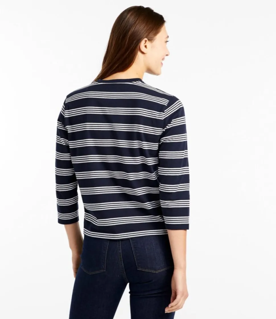 Discount L.L.Bean "Women's Saturday T-Shirt, Crewneck Three-Quarter-Sleeve Stripe"