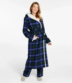 Clearance L.L.Bean "Women's Scotch Plaid Flannel Robe, Sherpa-Lined Long"