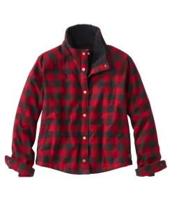 Discount L.L.Bean "Women's Scotch Plaid Shirt, Sherpa-Lined Mockneck Jacket"