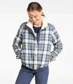 Discount L.L.Bean "Women's Scotch Plaid Shirt, Sherpa-Lined Mockneck Jacket"