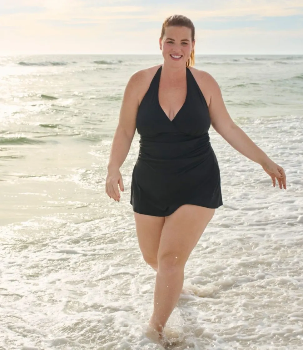 Best Sale L.L.Bean "Women's Shaping Swimwear, Clasp Halter Dress" Black