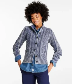 Cheap L.L.Bean "Women's Signature Cotton Fisherman Sweater, Short Cardigan Washed" DeepPortWashed