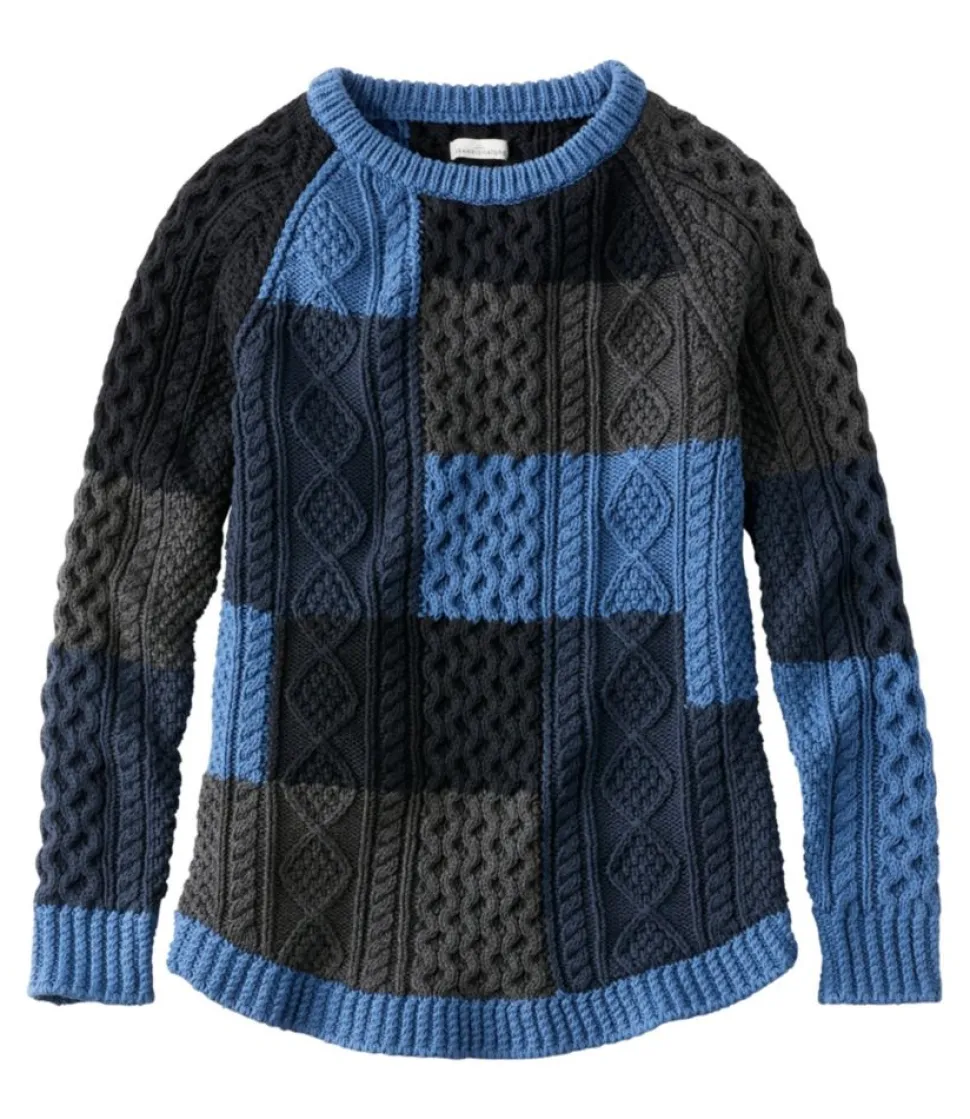 Hot L.L.Bean "Women's Signature Cotton Fisherman Tunic Sweater, Patchwork" DeepBluePatchwork