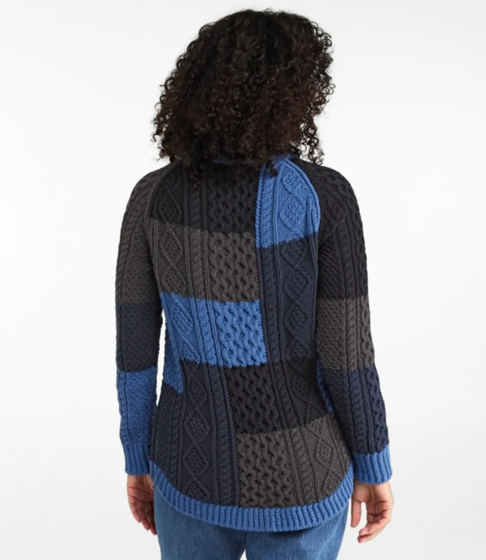 Hot L.L.Bean "Women's Signature Cotton Fisherman Tunic Sweater, Patchwork" DeepBluePatchwork