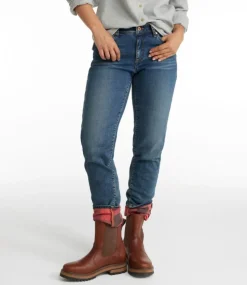 Shop L.L.Bean "Women's Signature Lined Boyfriend Jeans, Low-Rise Straight-Leg Flannel-Lined" VintageIndigo