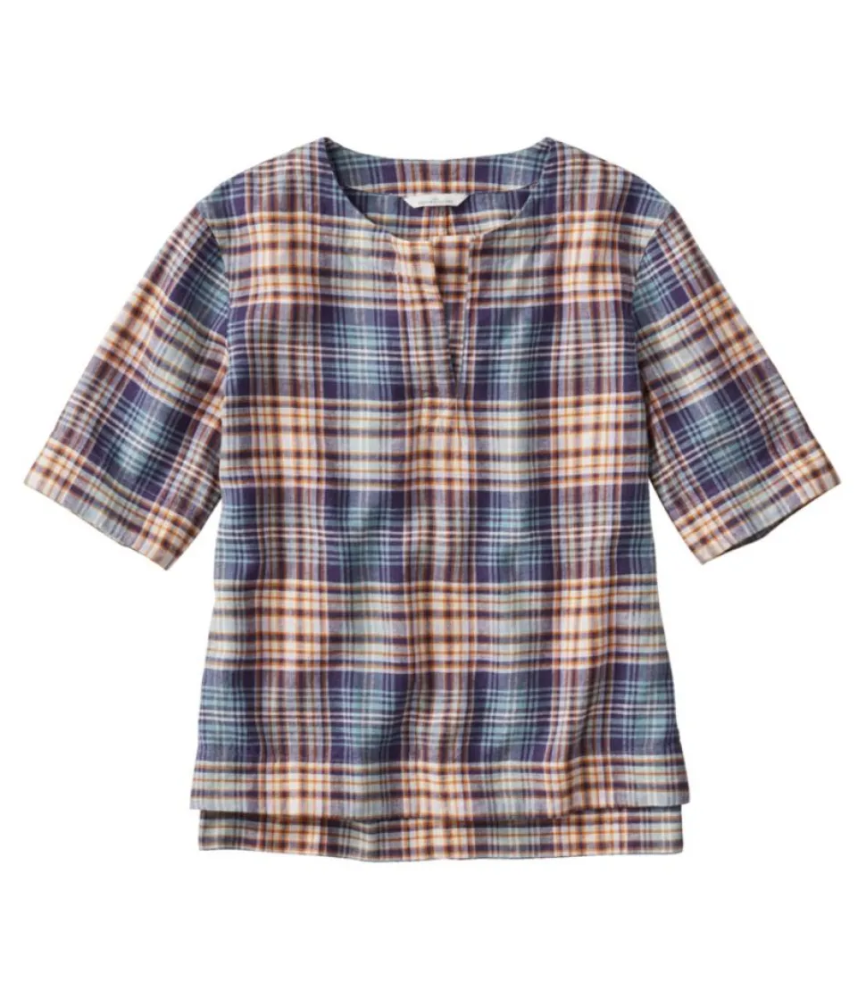 Best Sale L.L.Bean "Women's Signature Linen-Blend Splitneck Shirt, Short-Sleeve"