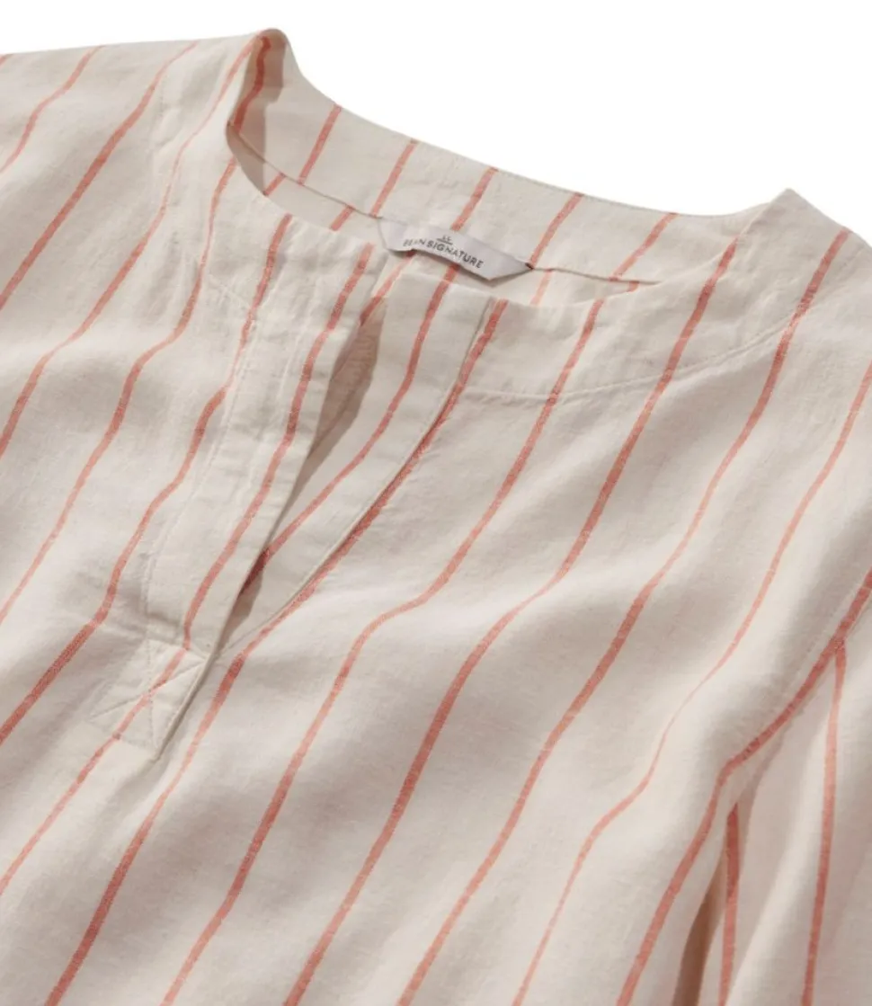 Best Sale L.L.Bean "Women's Signature Linen-Blend Splitneck Shirt, Short-Sleeve"