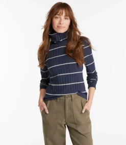 Cheap L.L.Bean "Women's Signature Ribbed Turtleneck, Stripe" NavyStripe