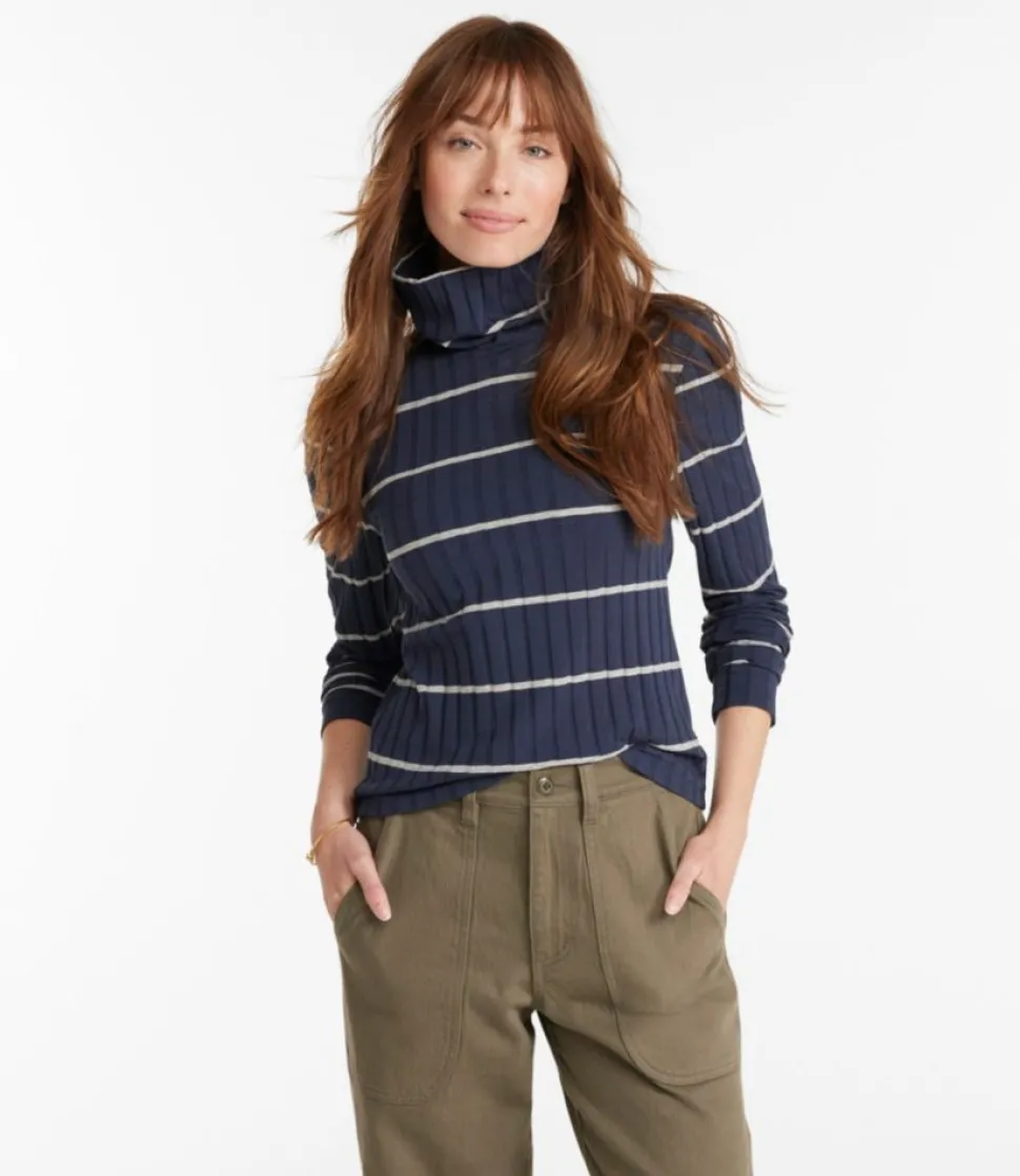 Cheap L.L.Bean "Women's Signature Ribbed Turtleneck, Stripe" NavyStripe