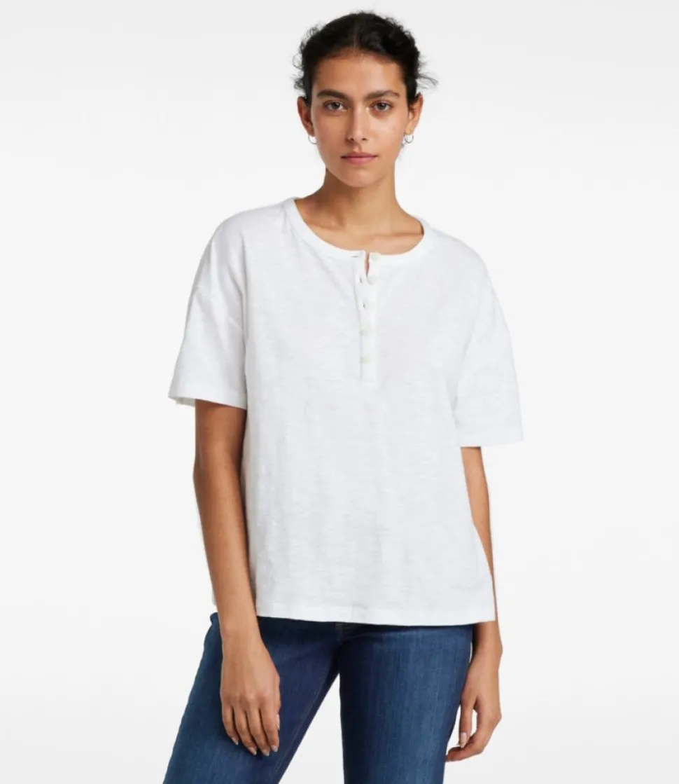 Cheap L.L.Bean "Women's Signature Slub Tee, Short-Sleeve Henley"