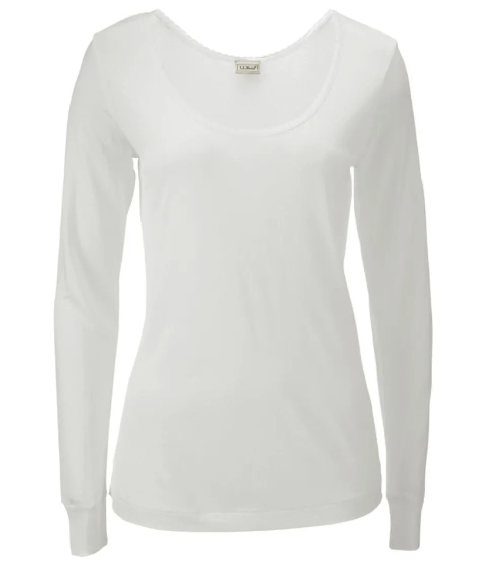 Hot L.L.Bean "Women's Silk Pointelle, Long-Sleeve Scoopneck"