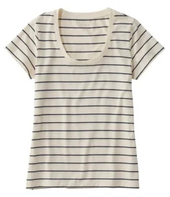 Shop L.L.Bean "Women's Soft Stretch Supima Tee, Scoopneck Short-Sleeve Stripe" Sailcloth/ClassicNavy