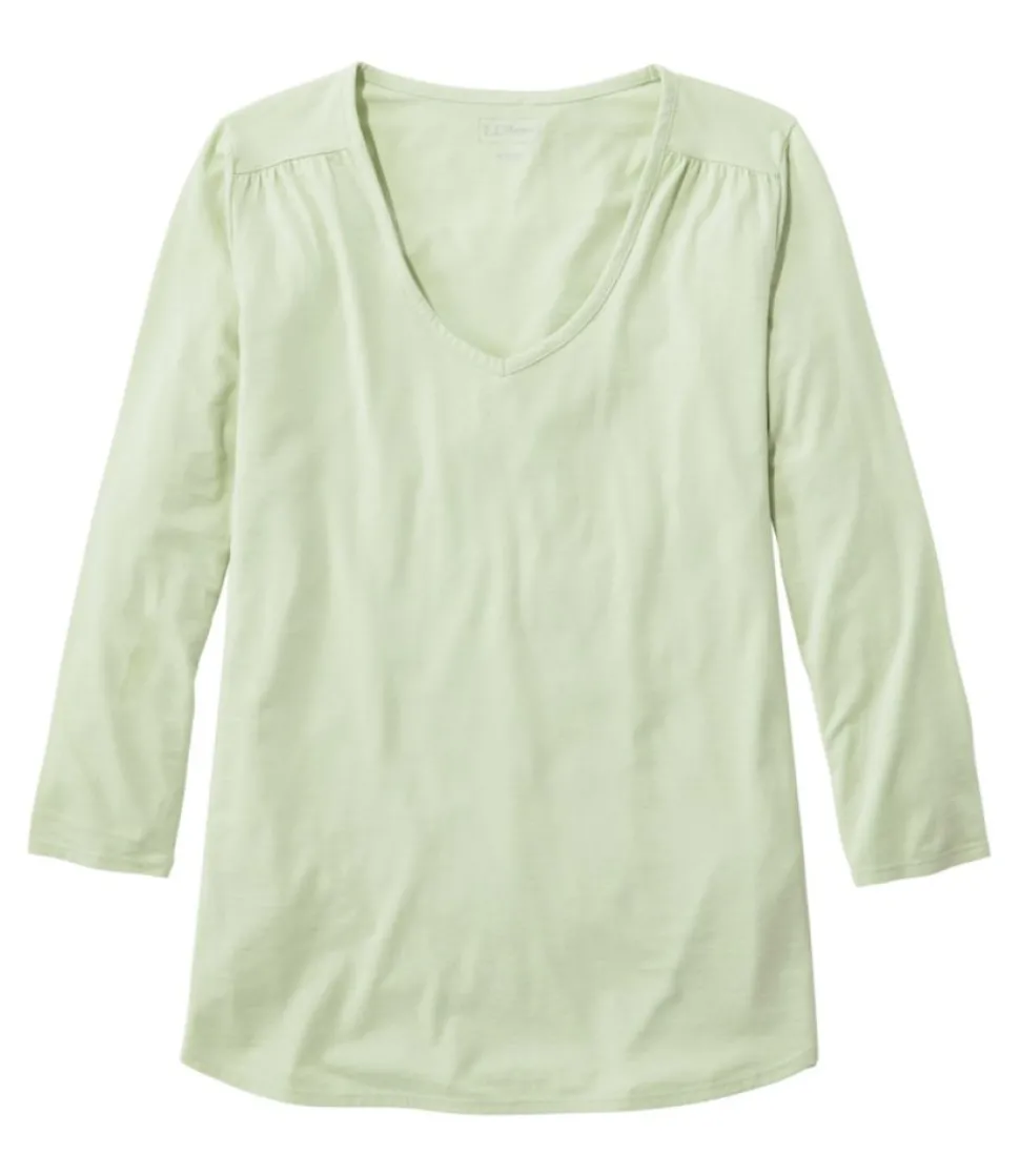 Hot L.L.Bean "Women's Soft Stretch Supima Tee, Three-Quarter-Sleeve V-Neck"