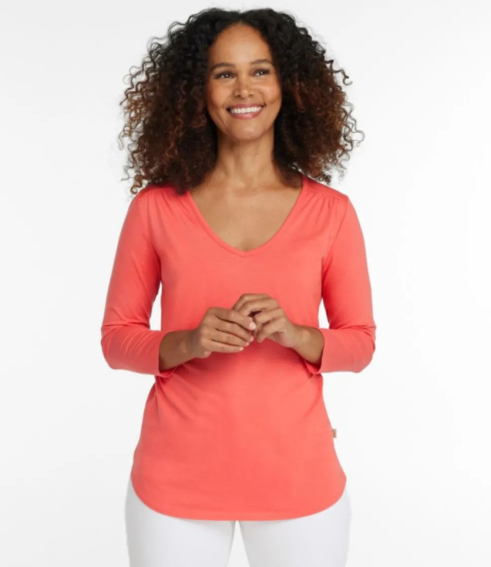 Hot L.L.Bean "Women's Soft Stretch Supima Tee, Three-Quarter-Sleeve V-Neck"