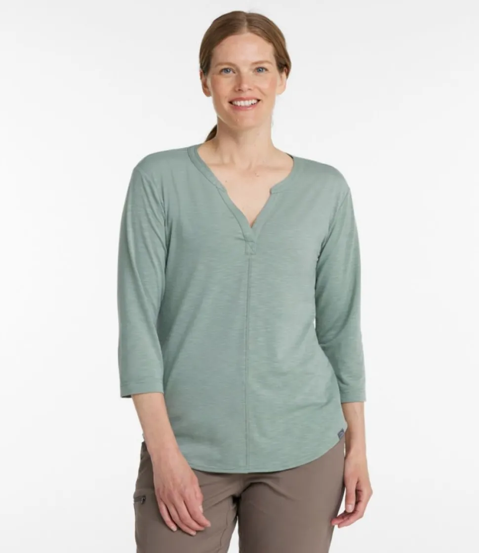 Sale L.L.Bean "Women's Streamside Tee, Three-Quarter-Sleeve Splitneck"