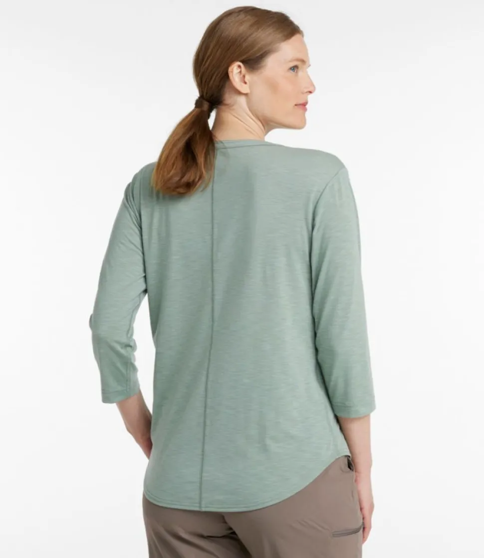 Sale L.L.Bean "Women's Streamside Tee, Three-Quarter-Sleeve Splitneck"
