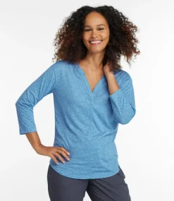 Hot L.L.Bean "Women's Streamside Tee, Three-Quarter-Sleeve Splitneck, Print"