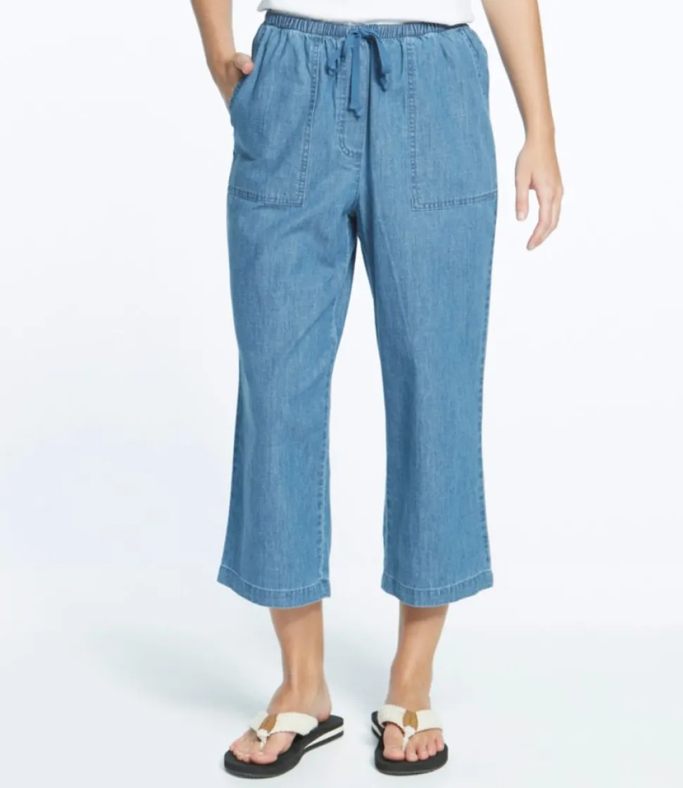 Discount L.L.Bean "Women's Sunwashed Pants, Denim Straight-Leg Crop" Stonewashed