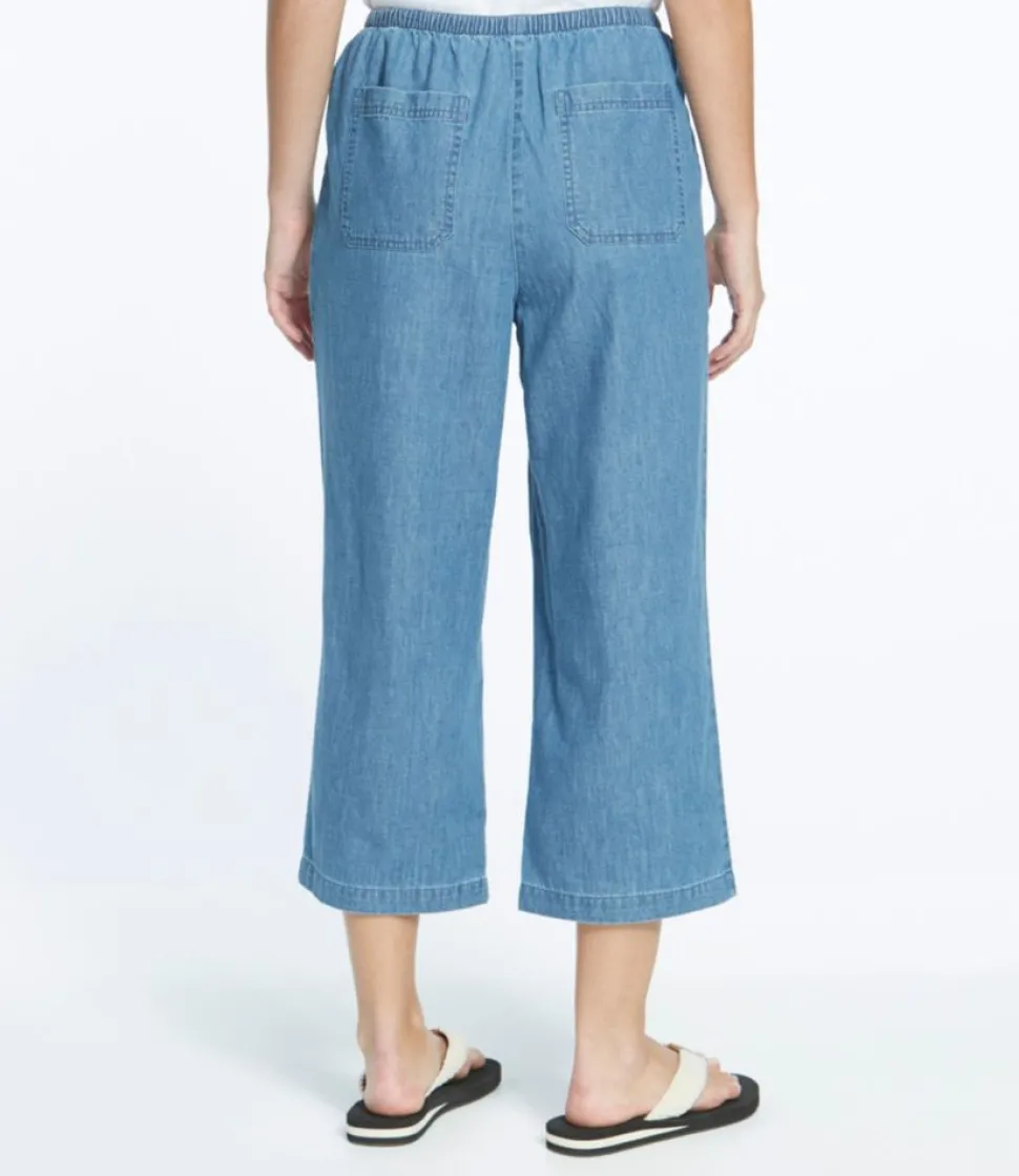 Discount L.L.Bean "Women's Sunwashed Pants, Denim Straight-Leg Crop" Stonewashed