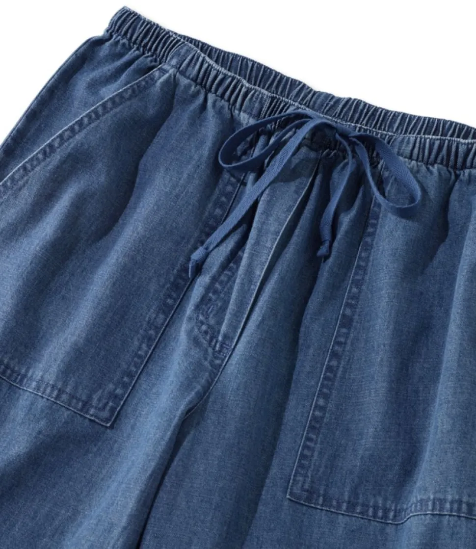 Discount L.L.Bean "Women's Sunwashed Pants, Denim Straight-Leg Crop" Stonewashed