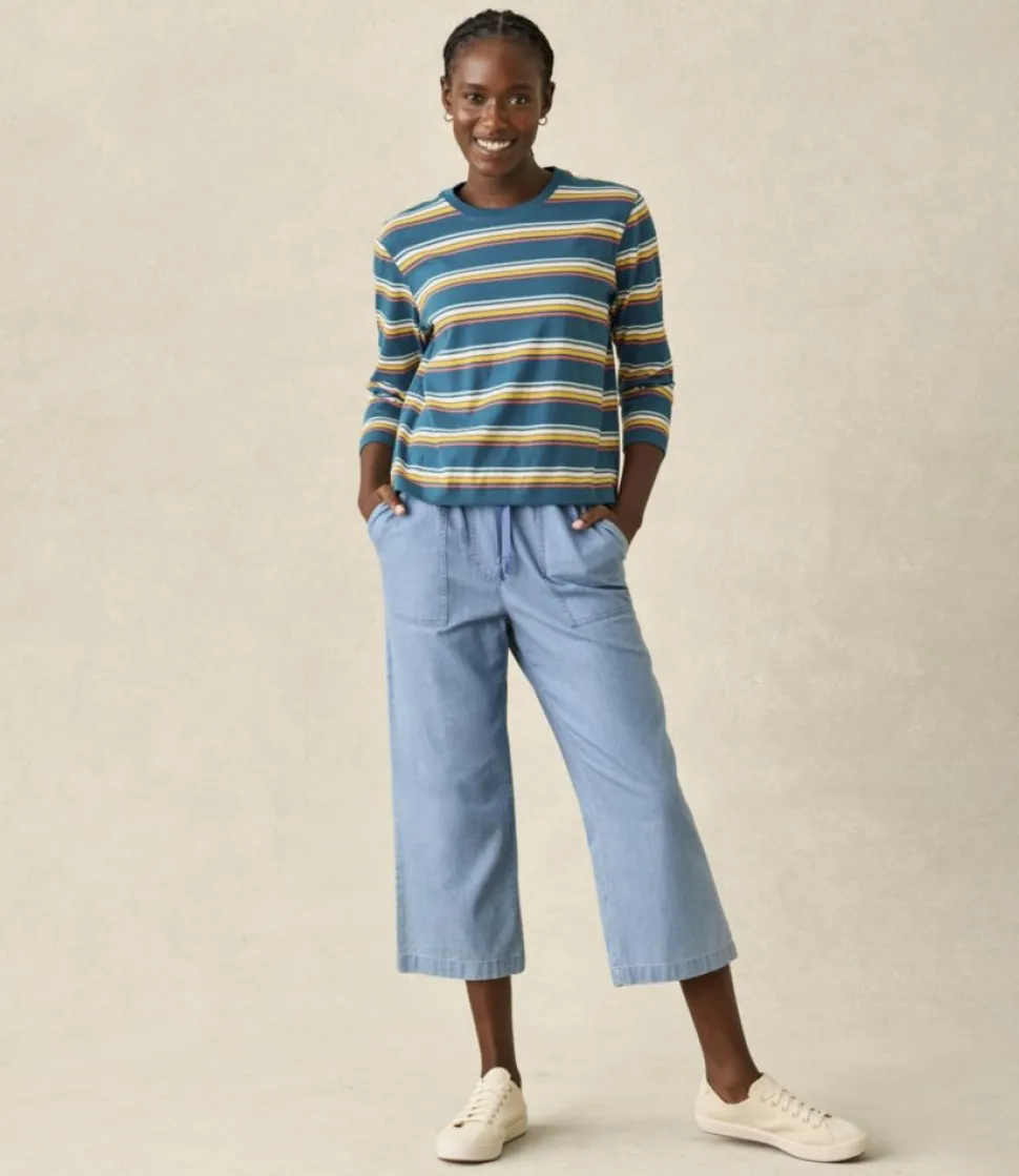 Discount L.L.Bean "Women's Sunwashed Pants, Denim Straight-Leg Crop" Stonewashed