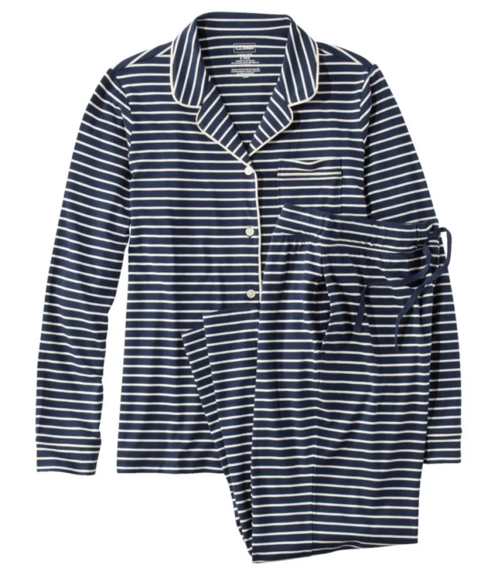Outlet L.L.Bean "Women's Super-Soft Shrink-Free Button Front Pajama Set, Stripe"