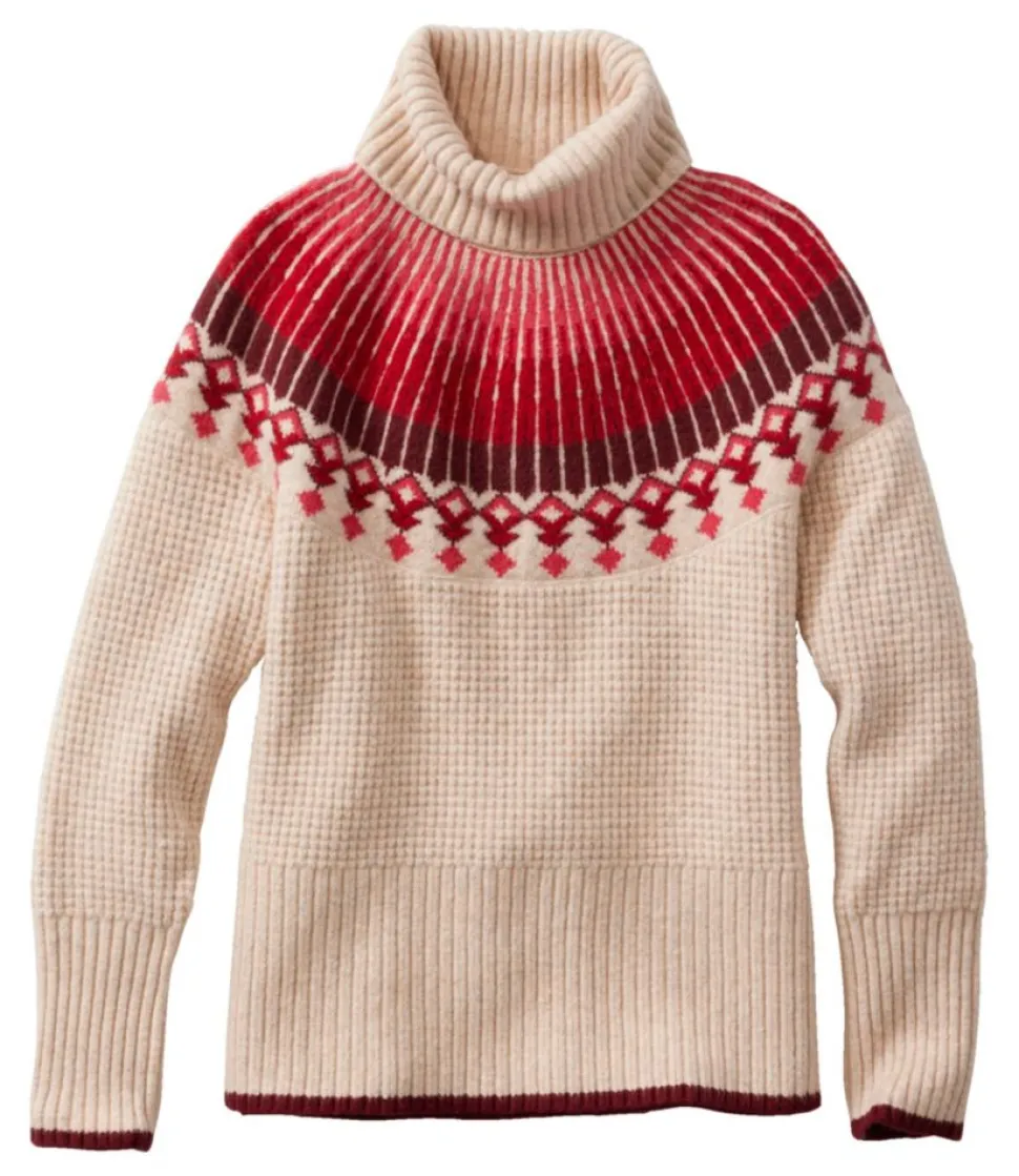 Best L.L.Bean "Women's SuperSoft Waffle Sweater, Turtleneck Fair Isle" OatmealHeatherFairIsle