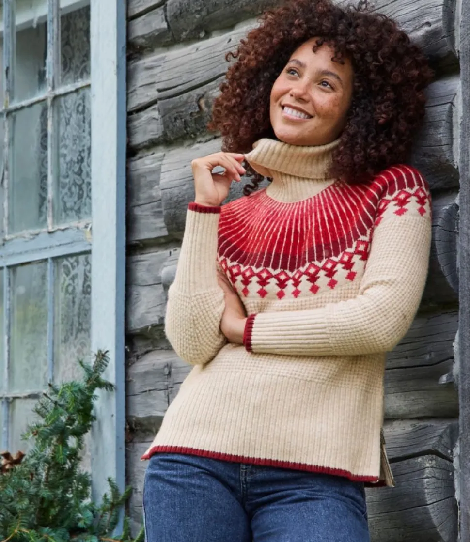 Best L.L.Bean "Women's SuperSoft Waffle Sweater, Turtleneck Fair Isle" OatmealHeatherFairIsle