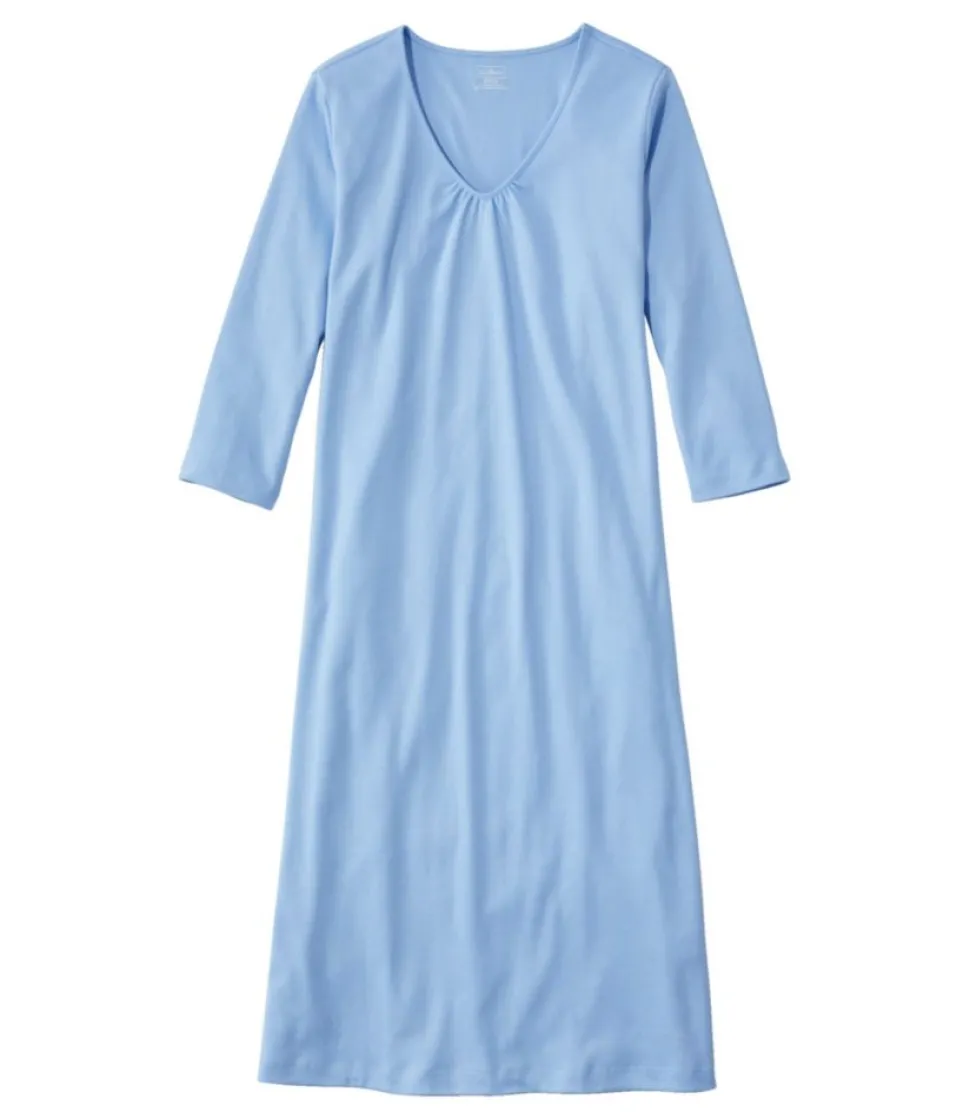 Hot L.L.Bean "Women's Supima Cotton Nightgown, V-Neck Three-Quarter-Sleeve"