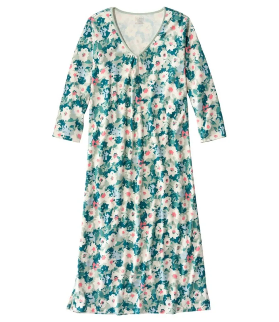 Shop L.L.Bean "Women's Supima Nightgown, V-Neck Three-Quarter-Sleeve, Print"