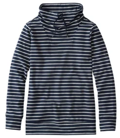 Clearance L.L.Bean "Women's Ultrasoft Sweats Funnelneck Pullover, Stripe" ClassicNavy/Cream
