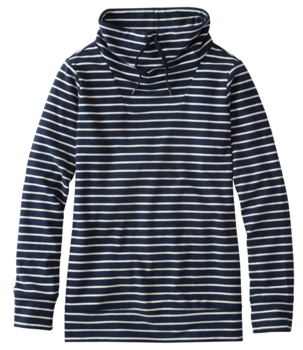 Clearance L.L.Bean "Women's Ultrasoft Sweats Funnelneck Pullover, Stripe" ClassicNavy/Cream