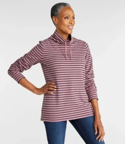 Clearance L.L.Bean "Women's Ultrasoft Sweats Funnelneck Pullover, Stripe" ClassicNavy/Cream
