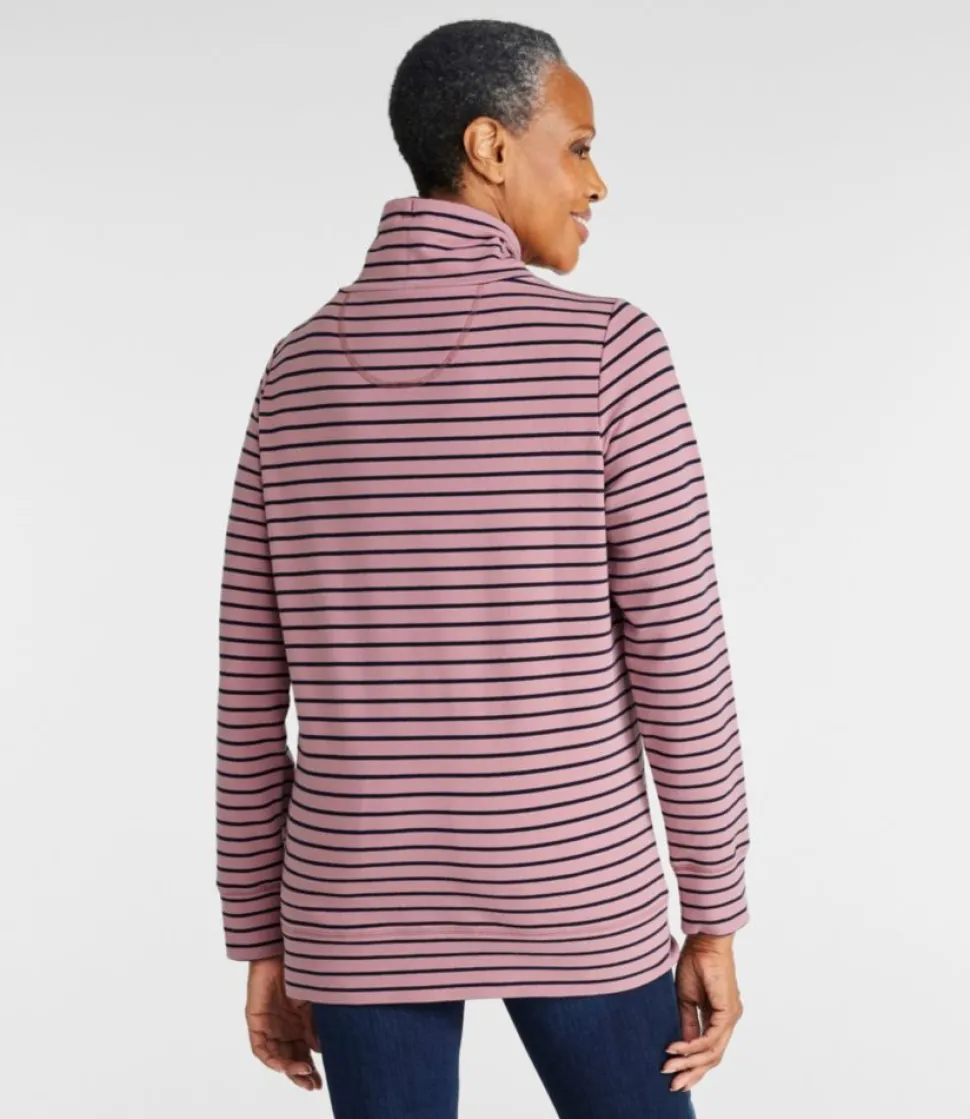 Clearance L.L.Bean "Women's Ultrasoft Sweats Funnelneck Pullover, Stripe" ClassicNavy/Cream