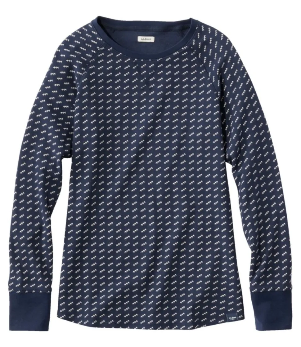 Store L.L.Bean "Women's Unshrinkable Mini-Waffle Tee, Long-Sleeve Crewneck Stripe"