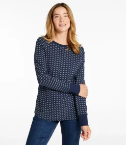 Store L.L.Bean "Women's Unshrinkable Mini-Waffle Tee, Long-Sleeve Crewneck Stripe"