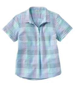 Flash Sale L.L.Bean "Women's Vacationland Seersucker Shirt, Short-Sleeve Popover Plaid"