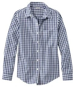 Flash Sale L.L.Bean "Women's Wrinkle-Free Pinpoint Oxford Shirt, Long-Sleeve Relaxed Fit Plaid" AlpineBlue